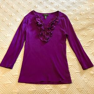 RALPH LAUREN Women’s Purple Ruffle Top, Size Medium